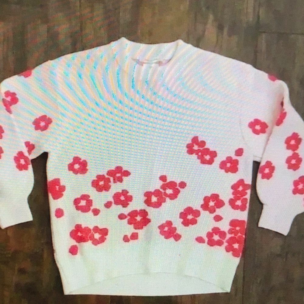 Floral White and Red Sweater